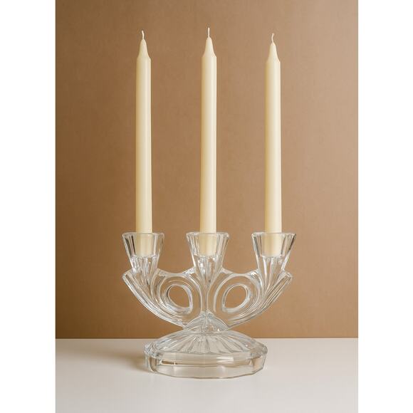 Vintage 60s Pressed Lead Crystal 3 Arm Candelabra Candle Holder West Germany - Picture 1 of 10